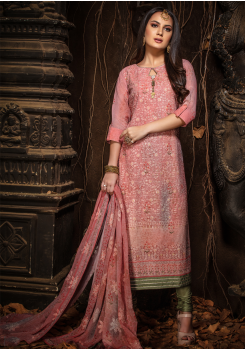 Pink Color Designer Viscose Straight Cut Suit